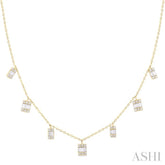 1/2 ctw Dangle Fusion Baguette and Round Cut Diamond Station Necklace in 10K Yellow Gold